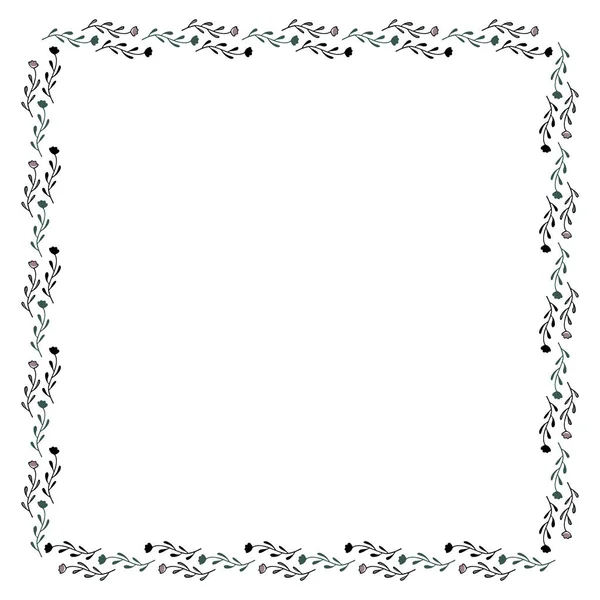 Cadre carré de fleurs abstraites simples dessinées à la main sur un fond blanc. Modèle isolé pour le texte. Dessin d'enfants. Vecteur . — Image vectorielle