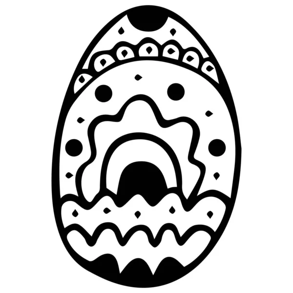 Handgezeichnetes schwarz-weißes Ei mit Mustern. Einzelne Kritzeleien. Vektor. — Stockvektor