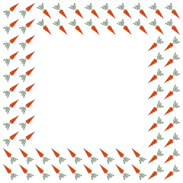 Marco cuadrado para texto hecho de zanahorias de contorno dibujadas en una línea con sustratos del color de la lava exuberante sobre un fondo blanco. Vector . — Vector de stock