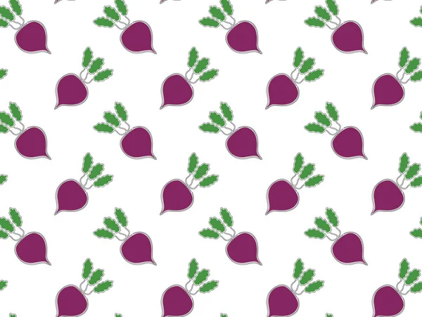 Beetroot seamless pattern with tops on a white background. Contours from one line. Vector. — Stock Vector