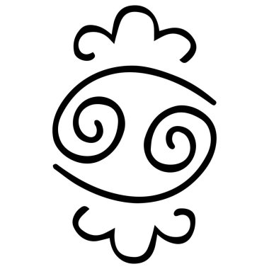 Dekoratif dalgalı çizgileri olan siyah el yapımı zodyak işareti. İzole dövme, logo, simge, çıkartma. Vektör.