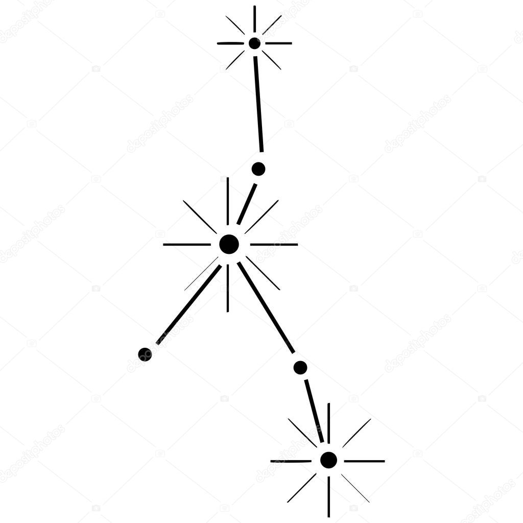 Hand-drawn Cancer constellation on a white background. Astronomical zodiac diagram for horoscopes. Vector.