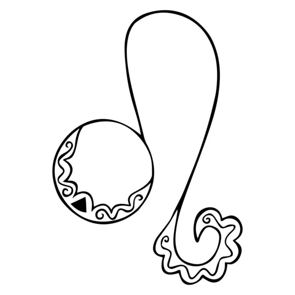 Signe du zodiaque noir et blanc Leo avec des motifs dans le style de Boho. Cercle avec grincement. Livre de coloriage méditatif isolé du zodiaque, tatouage, logo, impression. Dessin manuel. Vecteur . — Image vectorielle