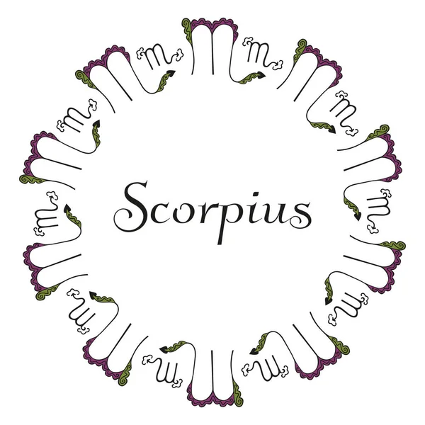 Emblème Zodiaque Rond Des Signes Zodiaque Scorpion Avec Inscription Élégante — Image vectorielle