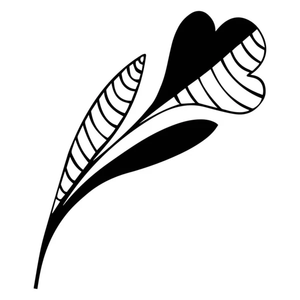 茎や葉を持つ黒と白と縞模様の象徴的な花を手描きしました 装飾抽象チューリップ 入れ墨 デザインのために ベルフラワー ベクトル — ストックベクタ