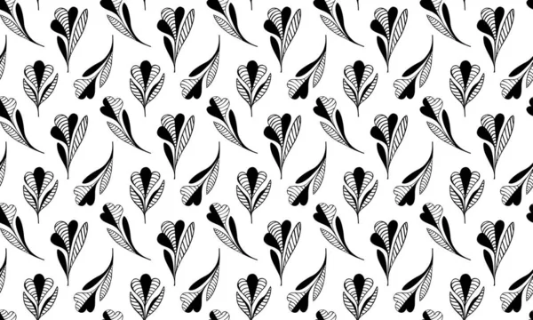 Patrón Sin Costuras Flores Negras Meditativas Abstractas Dibujadas Mano Decoradas — Vector de stock