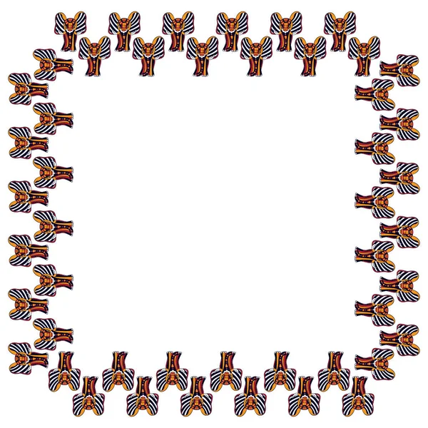Quadratischer Rahmen Handgezeichneter Indischer Zentangle Elefanten Roten Orangen Und Schwarzen — Stockvektor
