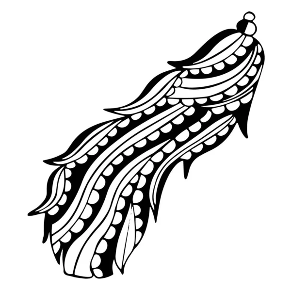 Plume Oiseau Courbée Motifs Noir Blanc Avec Rayures Obliques Incrustations — Image vectorielle