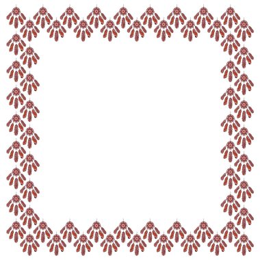 Beyaz arka planda tüyleri ve boncukları olan renkli el yapımı rüya yakalayıcılardan oluşan kare bir çerçeve. Yerli Amerikan kabile sembolleri. Metin için yer şablonu. Amerikan yerlilerinin tılsımları. Vektör.