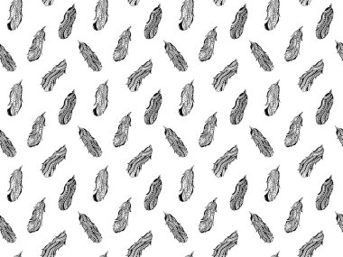 Kolye, nokta ve çizgilerle süslenmiş pürüzsüz siyah kuş tüyü desenleri. Beyaz bir arka planda rüzgarda uçuşan zenkarga stiliyle çizilmiş. Tekstil, kumaş, moda. Vektör.