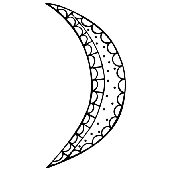 Elle Çizilmiş Hilal Zentangle Süsü Ayın Siyah Beyaz Yarısı Aydınlanmış — Stok Vektör