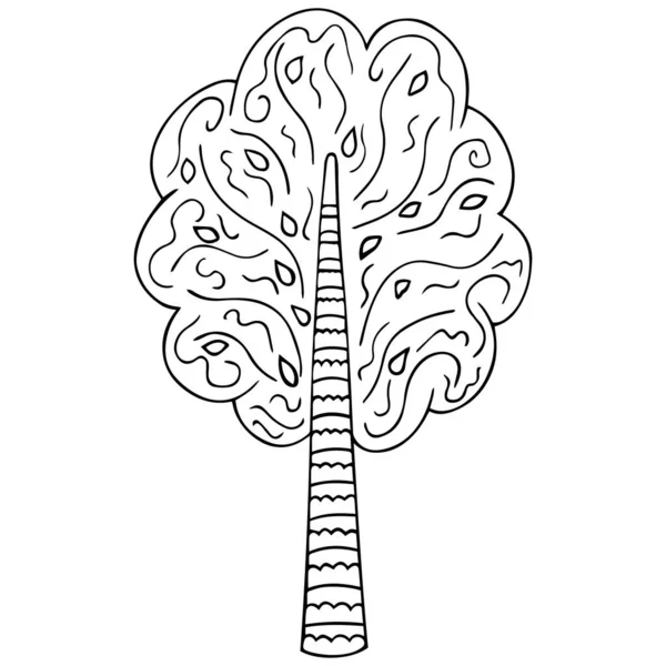 Zentangle süslemeli siyah-beyaz yemyeşil ağaç. El yapımı huş ağacı, meşe ağacı ya da kızılağaç. Ayrı bir çiçek tasarımı unsuru, boyama kitabı, baskı, dövme, dekorasyon, ekolojik ambalaj, logo. Vektör.