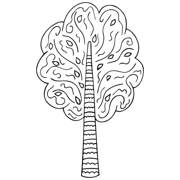 Черно Белое Стилизованное Пышное Дерево Угловым Орнаментом Береза Ручной Работы — стоковый вектор