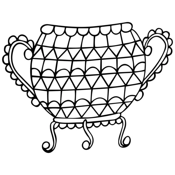 ブラックとホワイトで腕や脚を持つエレガントなパターンヴィンテージのカルドロン 幾何学的な形状で飾られたコースターの床花瓶 絶妙な家庭用品 手描き ベクトル — ストックベクタ