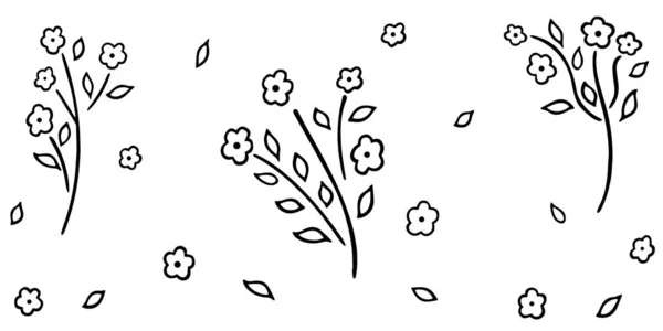 Isolated Set Black White Hand Drawn Abstract Flowers Single Buds Vector Graphics