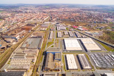 Endüstriyel bölge ve Teknoloji Parkı Karlov banliyösü olan Çek Cumhuriyeti, Europe şehirde Pilsen üzerinde havadan görünümü.