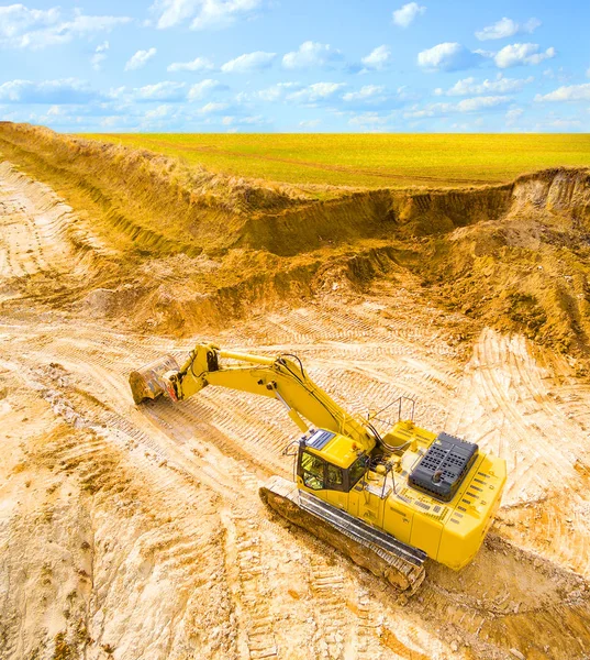 Aerial View Bulldozer Muddy Construction Site Open Cast Mine Heavy — Stock Photo, Image