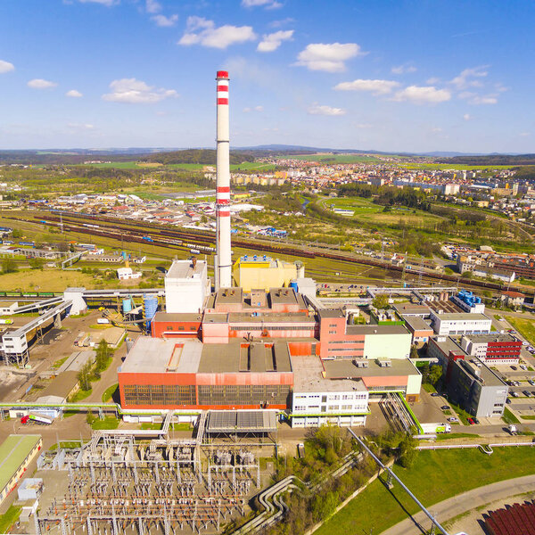 Aerial view of modern combined heat and power plant.