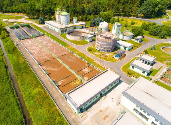 Aerial view of public sewage treatment plant — Stock Photo, Image