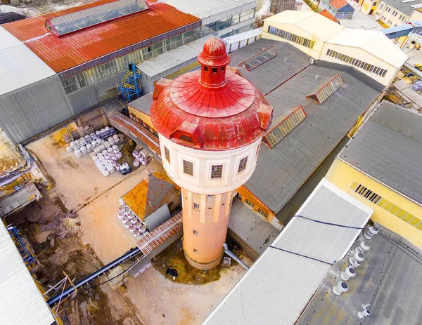 Aerial view of water tower for industrial use in factory. — Stock Photo, Image