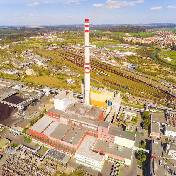 Aerial view of modern combined heat and power plant.
