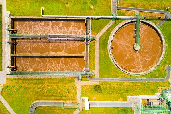 Aerial view of public sewage treatment plant — Stock Image Aerial view of public sewage treatment plant Stock Photo