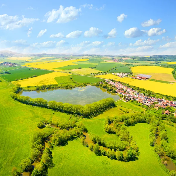 Aerial view to rural landscape with Uhlava river — Stock Photo, Image