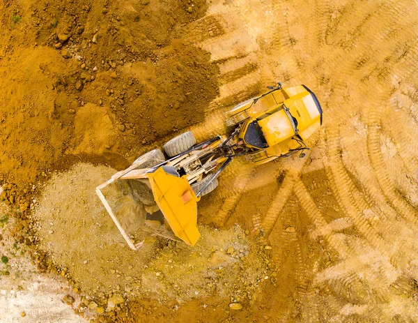 Deforestation Construction Site Aerial View Bulldozer Working Forest Heavy Industry — Stock Photo, Image