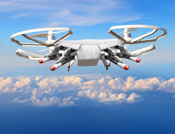 Drone med missiler över molnen. — Stockfoto