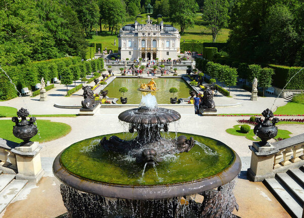 ETTAL, GERMANY - JULY 8, 2016: Beautiful Linderhof Palace in southwest Bavaria