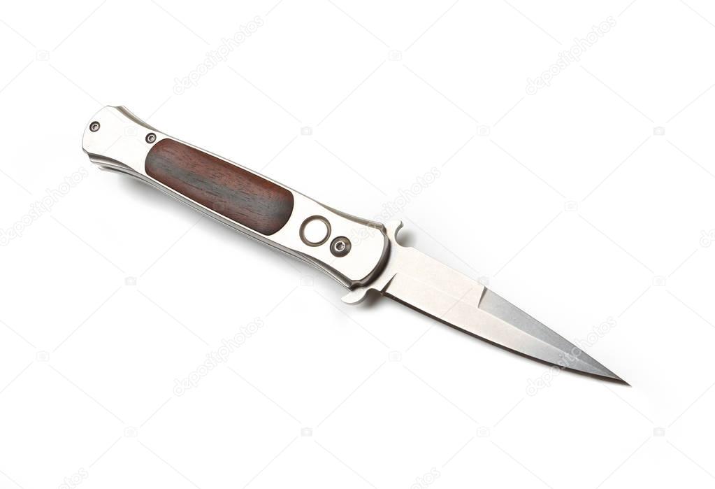 Automatic spring locking folding knife from stainless steel