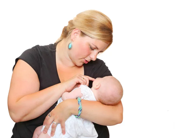 Zwaarlijvige moeder met haar pasgeboren baby — Stockfoto