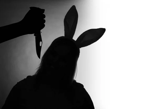 Silhouette Giovane Ragazza Con Orecchie Coniglio Abuso Minori Violenza Domestica — Foto Stock