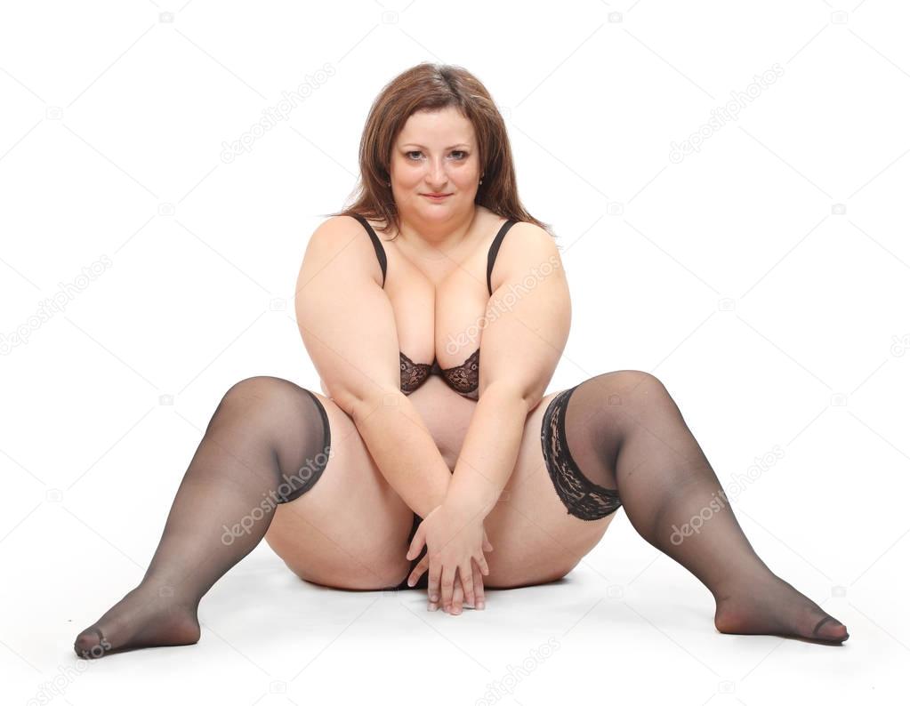 Overweight woman dressed in underwear 