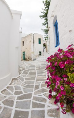 Yunan Adası Paros, tarihi köy Lefkes tipik sokak sahne