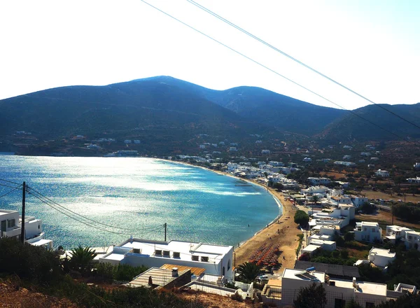 Platys Gialos beach hotels Sifnos Cyclades Greek Island Greece — Stock Photo, Image