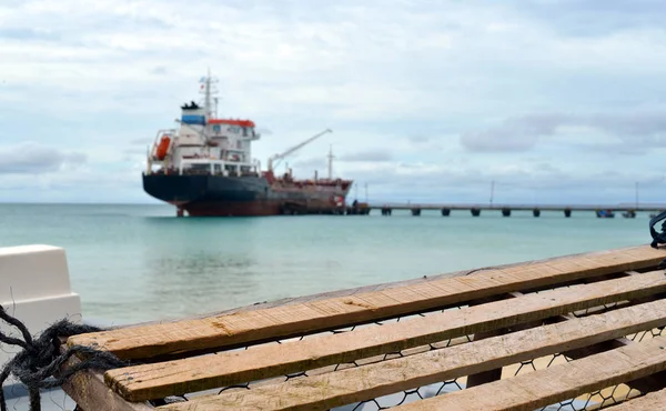 Big Corn Island Nicaragua oil tanker dock on Picnic Center Beach — Stock Photo, Image