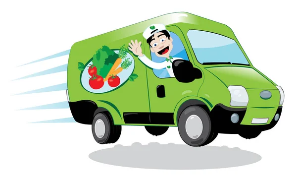 Lieferwagen mit frischen Lebensmitteln — Stockvektor