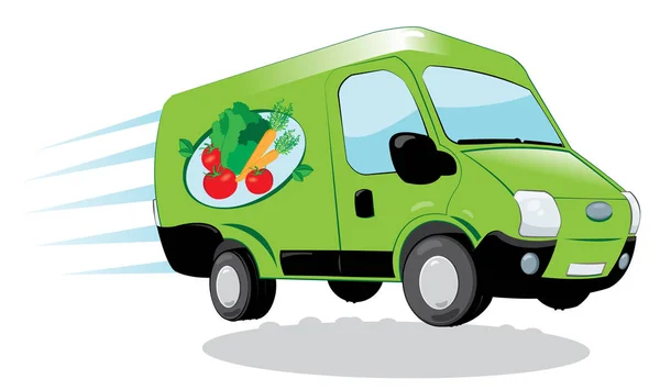 Van de entrega de alimentos frescos verdes — Vector de stock