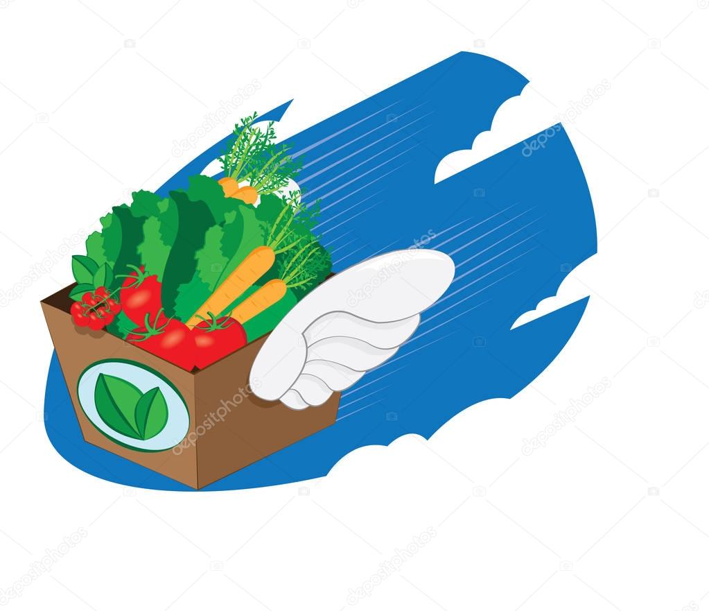 winged carton package full of healthy and fresh food