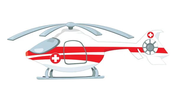 Una Caricatura Vectorial Que Representa Helicóptero Médico Rojo Blanco Con — Vector de stock