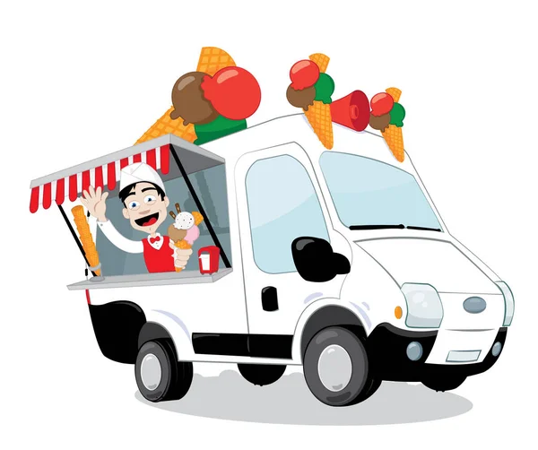 Vector Cartoon Representing Funny Ice Cream Van Parked Open Friendly Stock Illustration