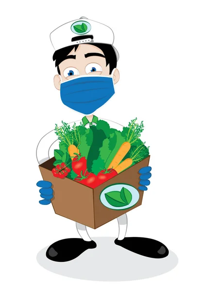 Vector Cartoon Representing Friendly Smiling Courier Delivering Fresh Healthy Vegetables — Stock Vector