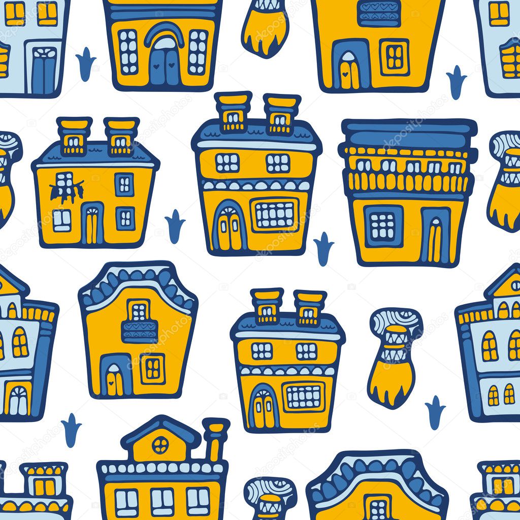 Seamless pattern with typical portuguese houses