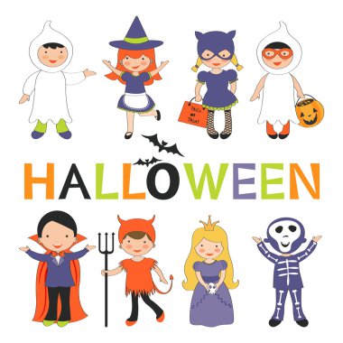Şirin renkli Halloween kümesi çocuklar
