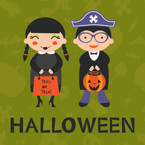 Illustration of cute Halloween kids — Stock Vector