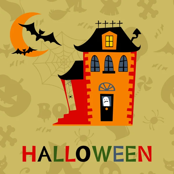 Carte de maison hantée Halloween — Image vectorielle