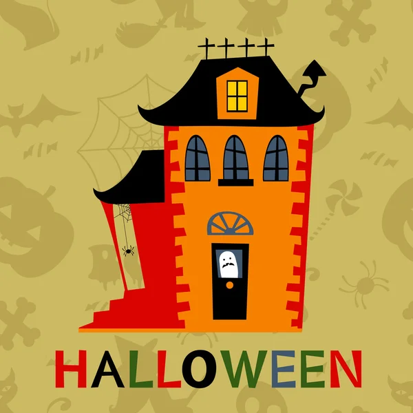 Carte de maison hantée Halloween — Image vectorielle