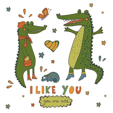 Illustration mutlu el çekilmiş timsahlar