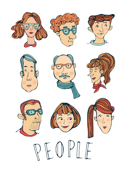 Collection visages dessinés à la main — Image vectorielle